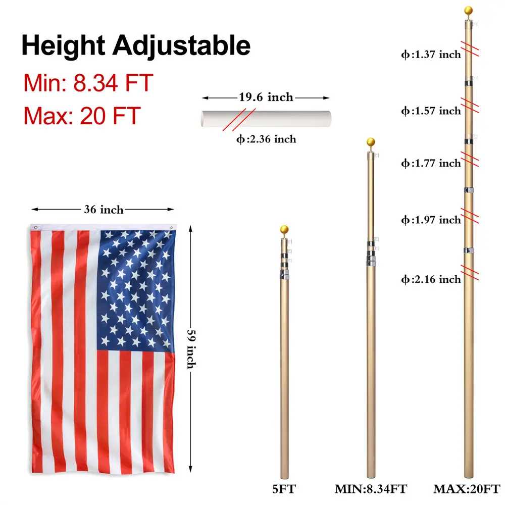 3-Aluminum Telescopic Flag Pole Kit