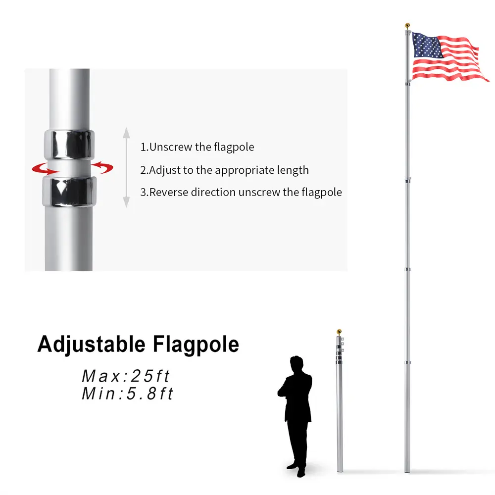7-Aluminum Telescopic Flag Pole Kit