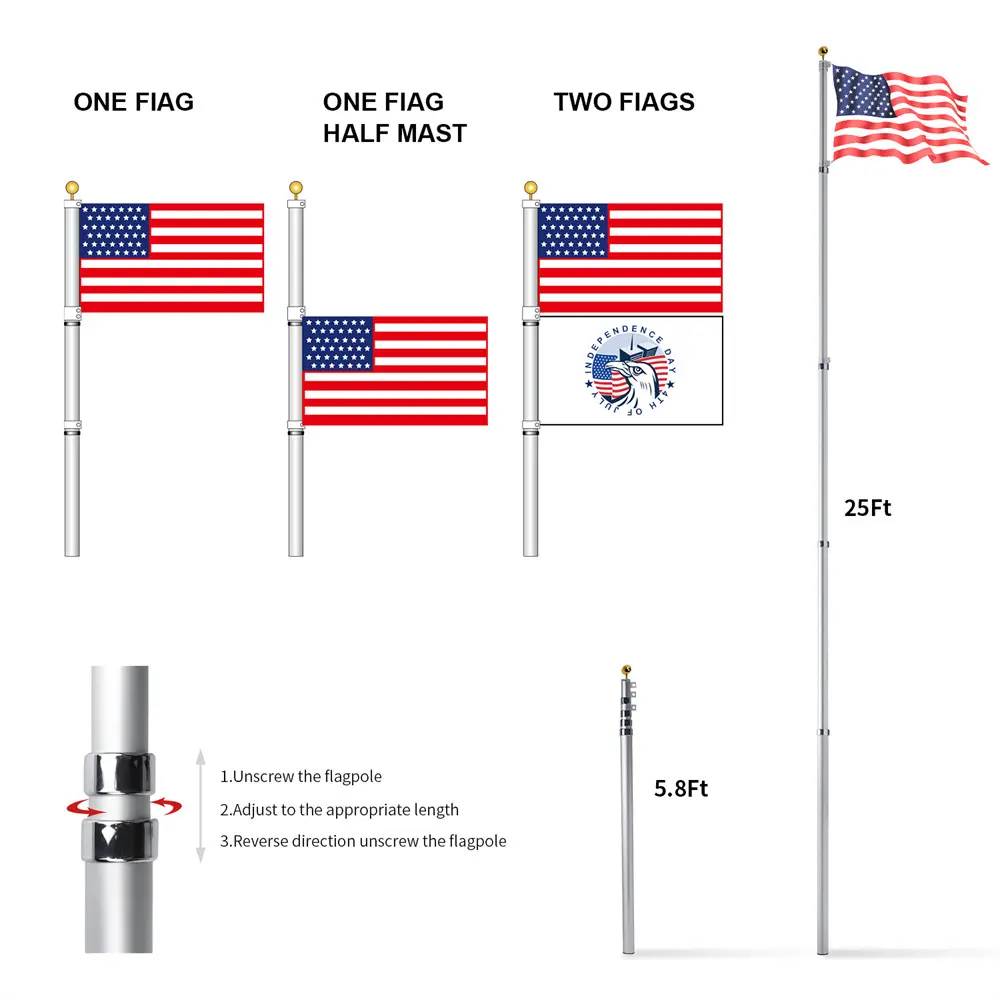 8-Aluminum Telescopic Flag Pole Kit