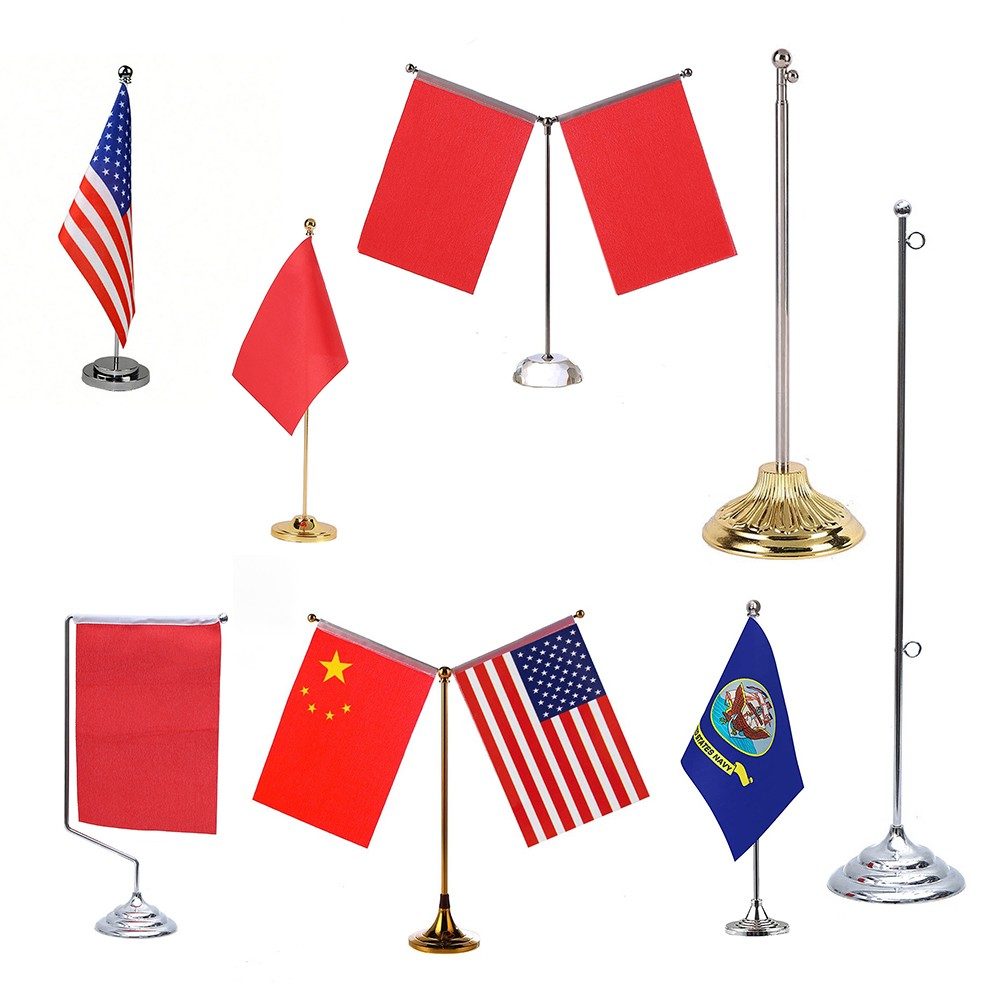 Table flag stands in chrome and gold finishes