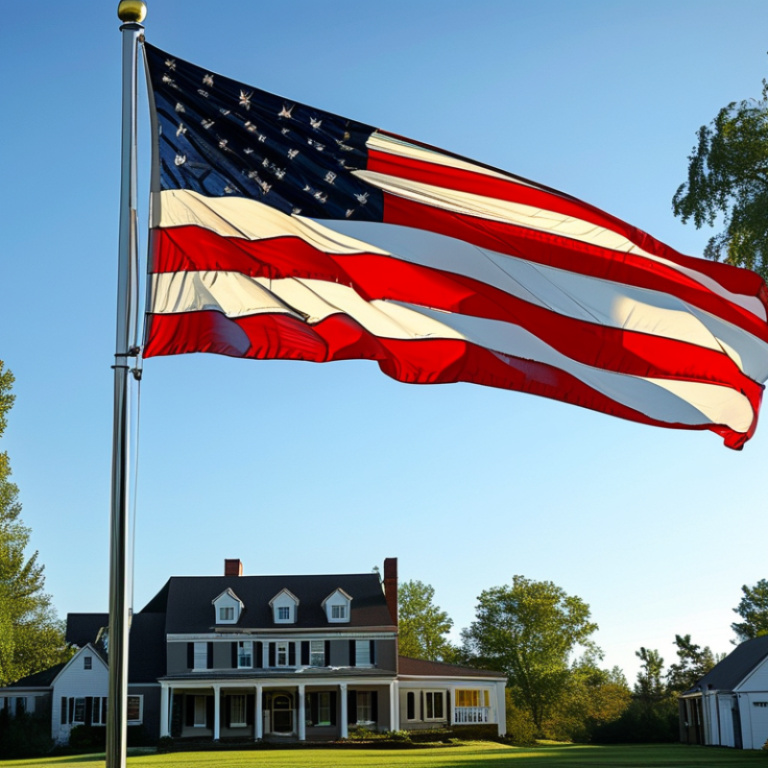 Flag pole for house exterior mounted on a facade with bracket and alloy base plate
