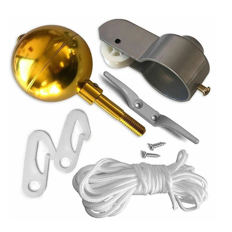 Flagpole accessories: finial, bracket, cleat, snaps and halyard rope